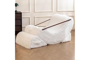 SNUG SOFEE Modular Comfortable and Cozy Bean Bag Chair for Adults, Filled with Memory Foam, Featuring Plush Fabric, with Detachable Footrest & Adjustable Angle for Bedroom, Living Room and Nursery(White)