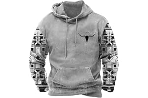 PORCLAY Mens Aztec Hoodie Western Cowboy Hooded Sweatshirt Country Graphic Print Oversized Pullover Shirts with Pocket