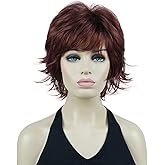 Lydell Short Layered Shaggy Wavy Full Synthetic Wigs (131 Burgundy Red)