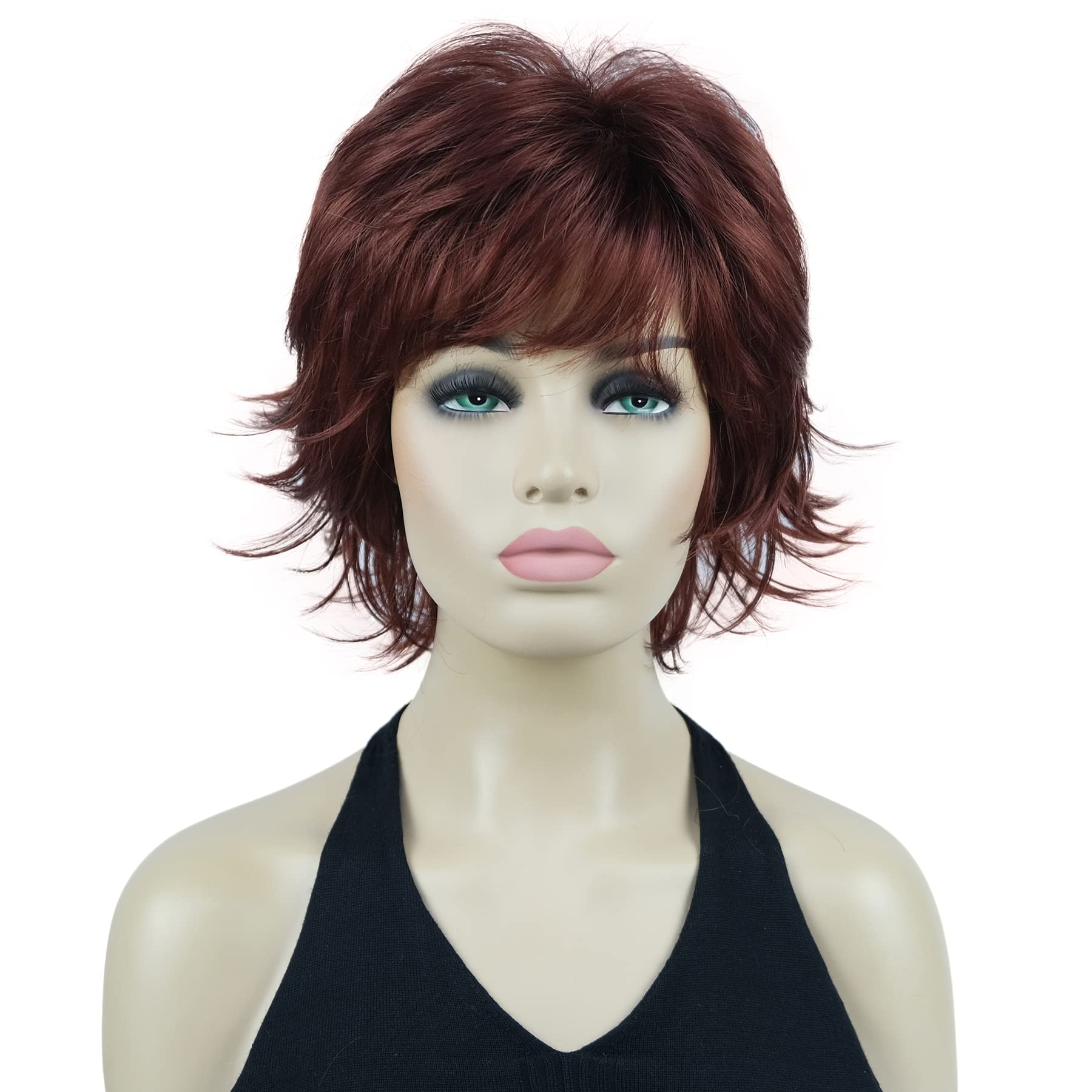 Photo 1 of Lydell Short Layered Shaggy Wavy Full Synthetic Wigs (131 Burgundy Red)