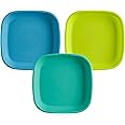 Re-Play Made in USA 7" Toddler Plates, Set of 3 Without Lid - 22 Oz. Deep-Walled and Stackable Plastic Plates, Dishwasher and Microwave Safe - 7.37" x 7.37" x 1.25" Kids Plates, Under The Sea