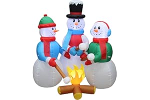 BZB 5 Foot Tall Huge Christmas Inflatable Snowmen Snowman Campfire Camping Roasting Marshmallows LED Lights Outdoor Indoor Holiday Decorations Blow up Lawn Inflatables Home Family Decor Yard Decoration