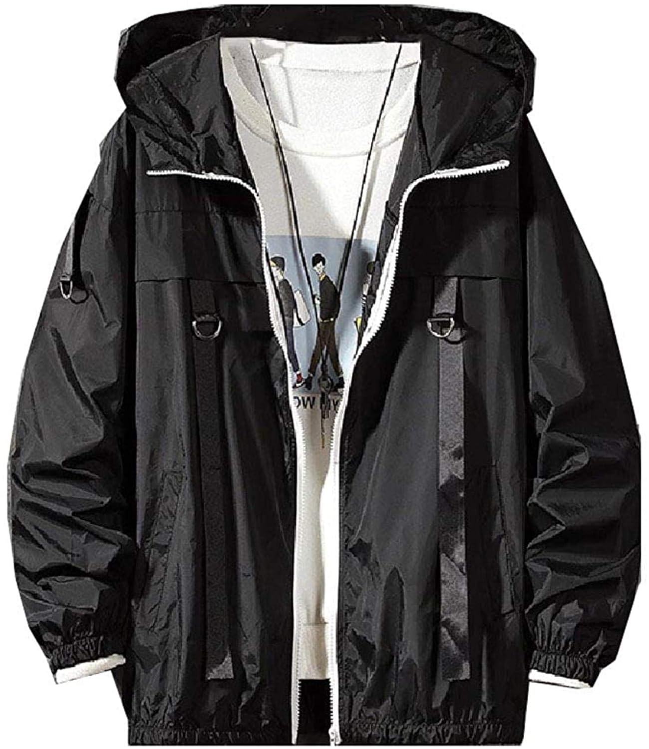 Buy Men's SolidColored Fit Sunscreen Full Hoode Jacket, Black, XX