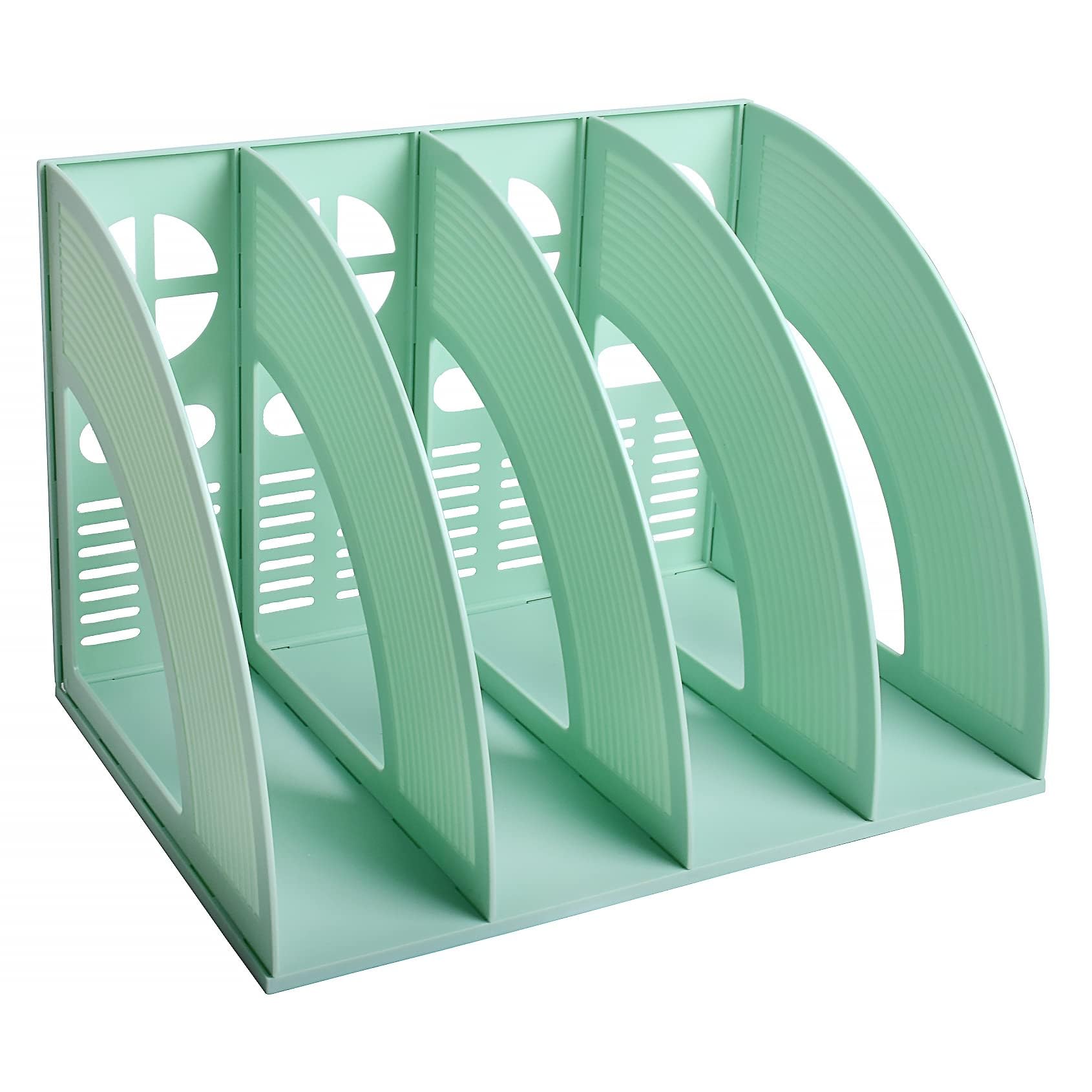 Elezeal A4 File Holder Magazine File Folder Desk Organizer, Compartments Bookshelf Document Divider Paper Box Bookends for Office Home Organization and Storage Racks (Green, 4 Compartments)