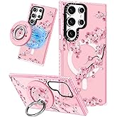 Lotadilo Cute Case for Samsung Galaxy S25 Ultra for Women Girls - Funny Peach Blossom Design Compatible with Magsafe Magnetic Ring Holder Kickstand Fashion TPU Phone Covers