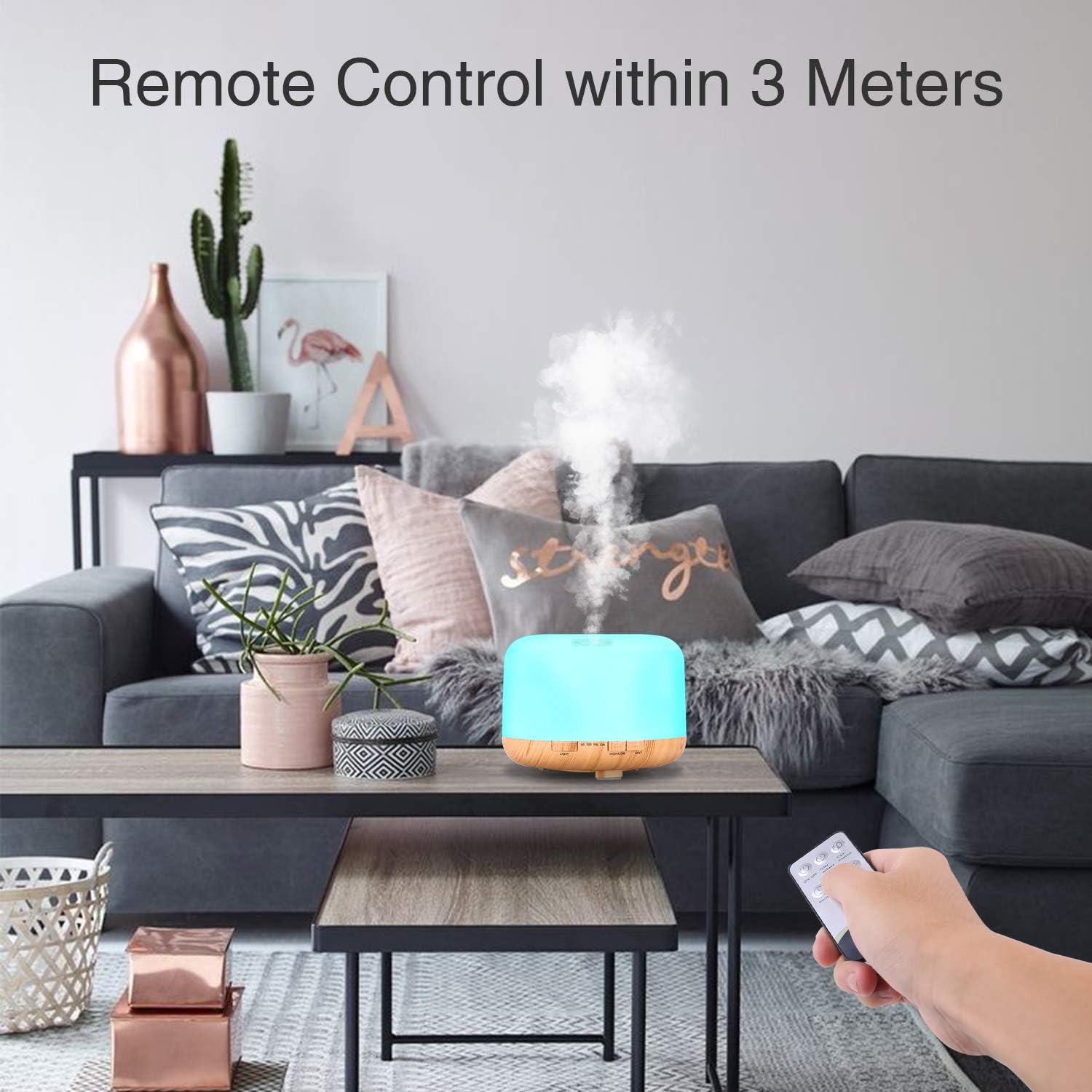 Essential Oil Diffuser, 500ml Diffusers for Essential Oils with Remote Control, Ultrasonic Aromatherapy Diffuser Humidifier with Adjustable Mist Mode, 7 Color Changing LED Lights & Waterless Auto-Off: Home & Kitchen