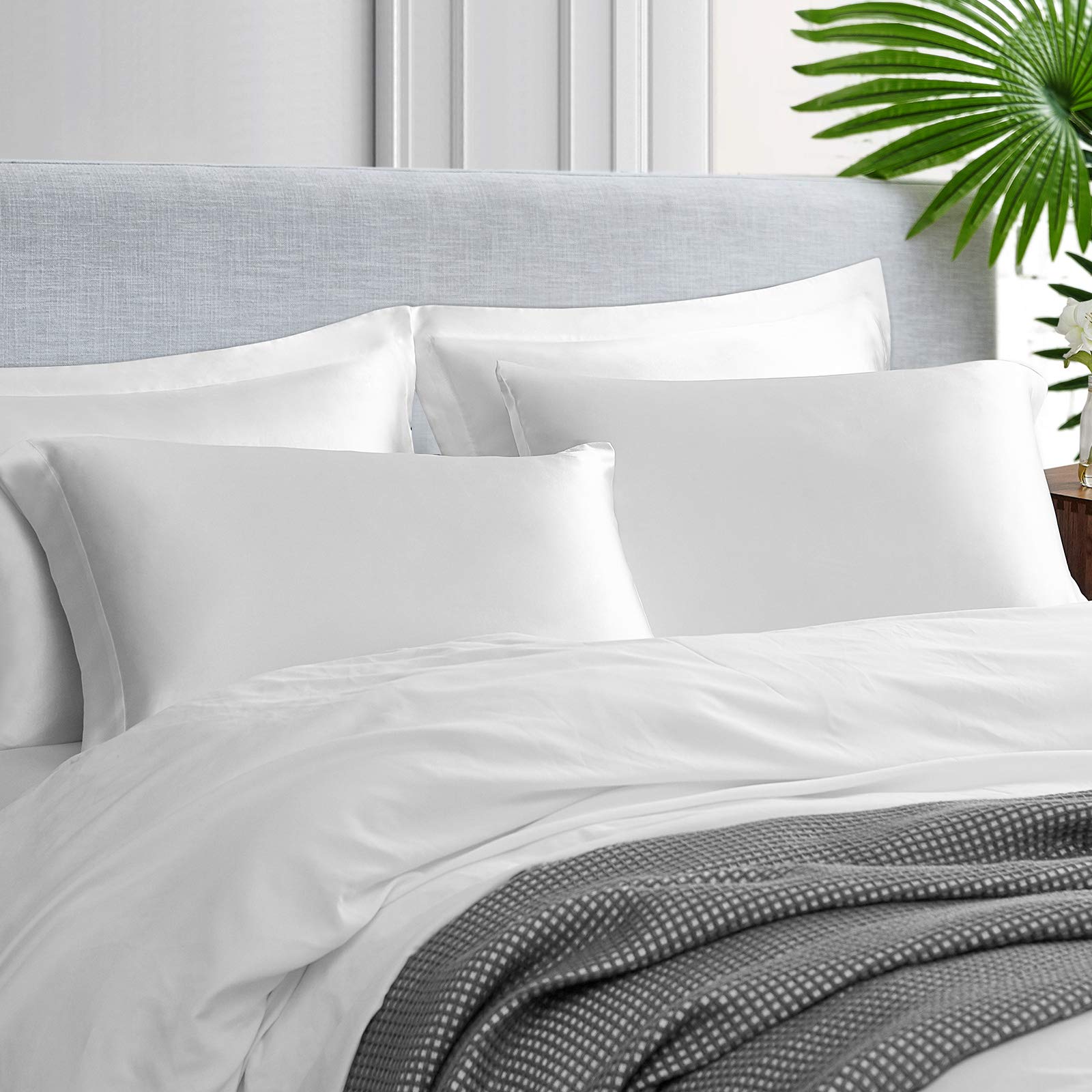 EHEYCIGA Satin Pillowcase Queen Set of 2, Soft Pillowcases for Hair and Skin Similar to Silk, White Pillow Cases 2 Pack with Envelope Closure, 20X30 Inches - Image 2