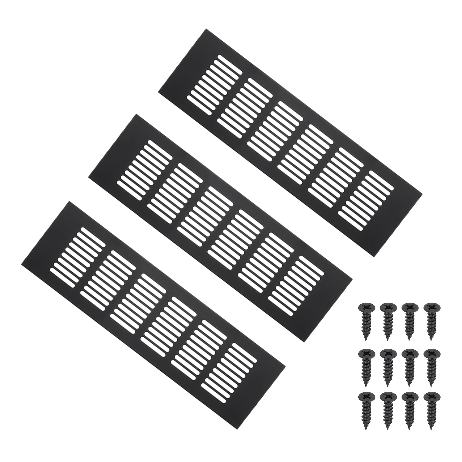 PATIKIL 10 x 3.2 Inch Door Air Vent Cover, 3pcs Aluminum Grille Ventilation Cover Louvered with Mounting Screws for Cabinet Wardrobe Door, Black