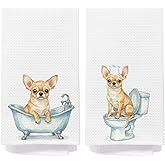 IAFQWDS Chihuahua Dog Bathroom Hand Towels, Chihuahua Gifts for Women, Dog Lovers Mom Dad Owner Gifts Decorative Hand Towels for Kids Bathroom Washroom, 16x24 Inch Set of 2