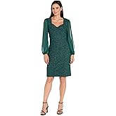 R&M Richards Women's Glitter Sheath Dress W/Long Chiffon Sleeves - Elegant Knee-Length Cocktail & Evening Party Outfit