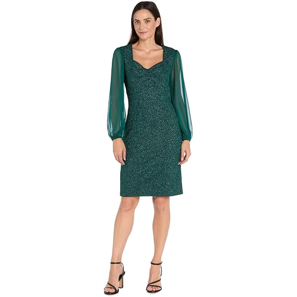 Amazon.com: R&M Richards Women's Metallic Sheath Dress W/Draped Sleeves -  Elegant Evening Cocktail Party Knee-Length Style : Clothing, Shoes & Jewelry