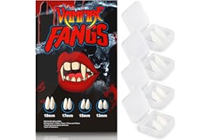 Shayangyoung Halloween Vampire Teeth for Adult/Kids Fake Fangs, 4 Pairs Reusable Adhesive Party Masquerade Werewolf Devil Cosplay Makeup Kit Accessories Prop Gift for Women/Men (13mm+15mm+17mm+19mm)