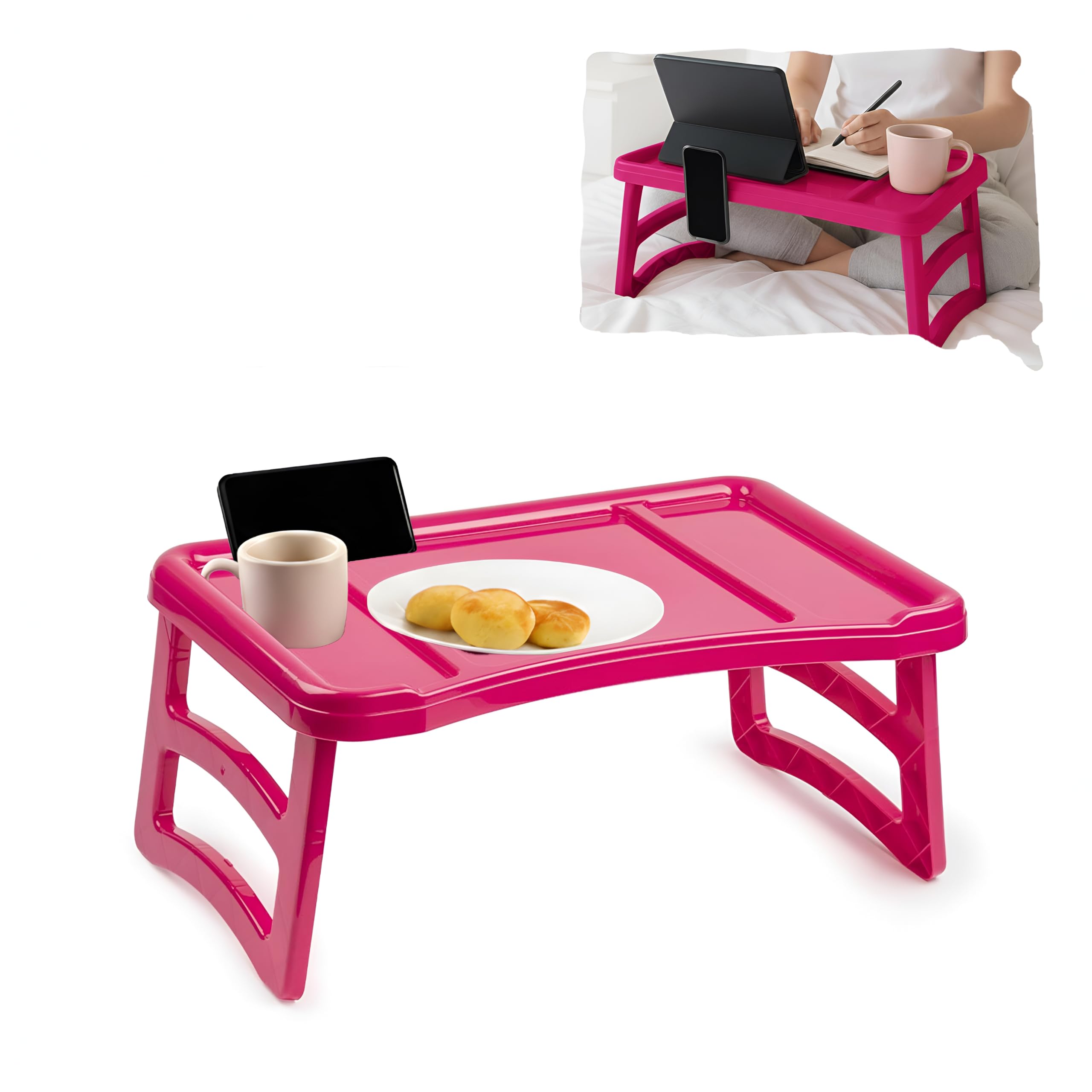 plastific Tray with Legs Folding Table for Breakfast or Lunch in Bed | 51 x 33 cm, One Size (Fuchsia)