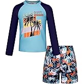 GRACE KARIN Boys Rash Guard Swim Set Boy Two Piece Long Sleeve Swimsuit Kids Bathing Suit Size 6-13Y