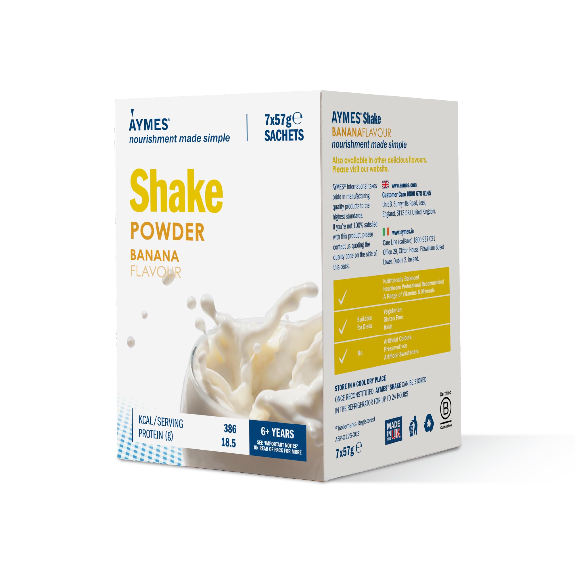 AYMES - High Protein Nutritional Powder Shakes - Banana - 7 Servings - Milkshake-Style Drink Mix - Gluten Free, Vegetarian, Halal & Kosher Suitable - For Ages 3+ and Adults