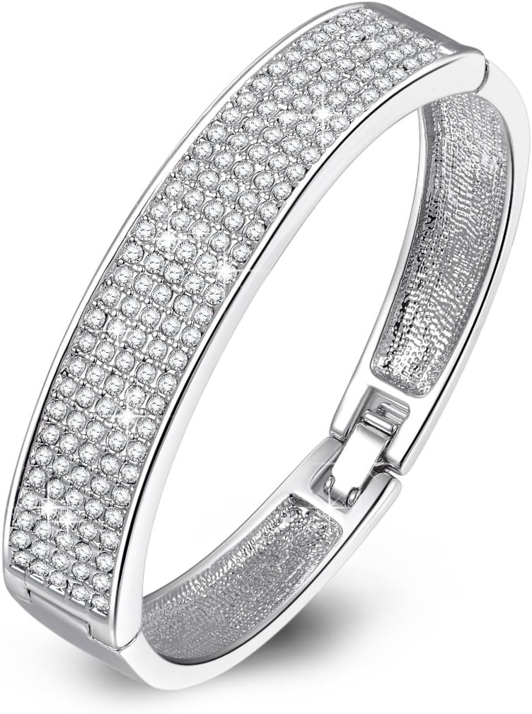 QIANSE Mother's Day Bracelets Gifts Make Her Your Queen Crystal Pave Bangle Bracelet White Gold Plated Gift Packing, Christmas Birthday Gifts