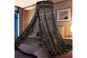 Bed Canopy for Girls or Adults, Round Hoop Bed Canopy Netting Mosquito Net, w/300 LED Dimmable Fairy Lights Home Decor for Tw