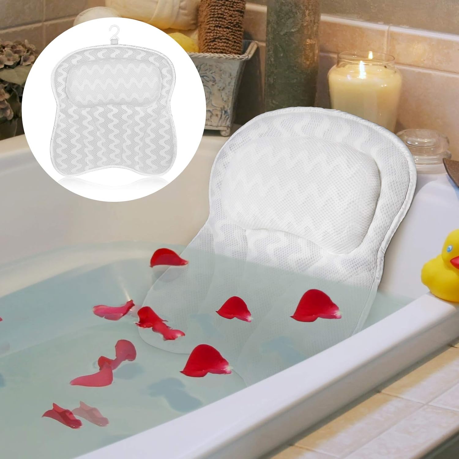 Bath Pillow for Women & Man, Ergonomic Bath Tub Pillows for Neck and Back Support, 6 Strong Suction Cups, 3D Air Mesh Bath Accessories Fits All Bathtub, Hot Tub, Jacuzzi & Spa : Beauty