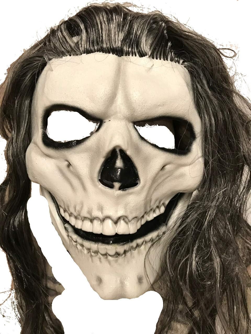 Amazon Com Skeleton Mask With Black Grey Hair Pale Green Clothing