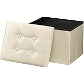 Bsketa Storage Ottoman, Folding Foot Stool with Thicker Foam Padded Seat Small Leather Storage Ottoman Bench Foot Rest for Living Room Foldable Coffee Table 17x13x13in,Beige