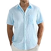 JOGAL Mens Button Down Shirt Short Sleeve Casual Plaid Button Up Shirt Summer Beach Vacation Hawaiian Shirts with Pocket