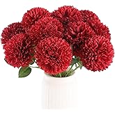 Hananona 12 Pcs Artificial Chrysanthemums Flowers Burgundy Red Flowers, Fake Mums Silk Flowers for Spring Home Decor Christmas Floral Arrangement Halloween Table Centerpiece (12, Burgundy)
