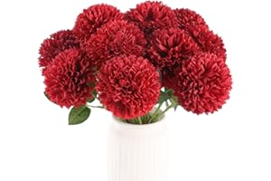 Hananona 12 Pcs Artificial Chrysanthemums Flowers Burgundy Red Flowers, Fake Mums Silk Flowers for Spring Home Decor Christmas Floral Arrangement Halloween Table Centerpiece (12, Burgundy)