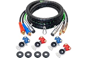Dazakoot 15FT Air Line Hose Kit, 3 in 1 Wrap ABS & Power Air Line Hose for Semi Truck Tractor Trailer, Airline Air Hose Kit with 2 Pairs Aluminum Emergency Glad Hands
