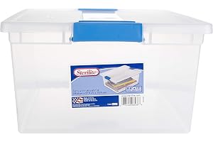 Sterilite Deep Clip Box, Stackable Small Storage Bin with Latching Lid, Plastic Container to Organize Paper, Office, Home, Clear Base and Lid, 1-Pack