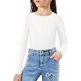 Arshiner Girls Long Sleeve Ribbed Knit Shirts Soft Slim Fit Crewneck Casual Base Layer Tops Tees