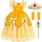 Aolliya Princess Dress for Girls Yellow Off Shoulder Princess Princess Dress Up for Halloween Carnival Cosplay Party