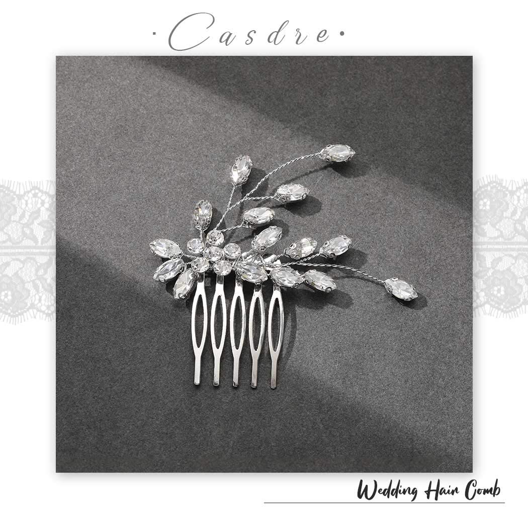 Casdre Crystal Bridal Hair Comb Silver Flower Bride Wedding Hair Accessories Hair Piece Side Comb for Women and Girls : Beauty