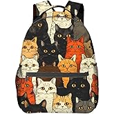 MIEPOS Colorful Cat Backpack, Cute Kitten Faces Polyester Dark Backpacks,Lightweight Double Shoulder Back Pack for Kids Teens,Cartoon Bookbag,School Bag Gifts,Casual Travel Daypack Book Packs