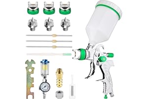 YUZES HVLP Spray Gun with 1.4/1.7/2.0mm Nozzles & Air Regulator, Water Oil Separator, 600cc Cup, Automotive Paint Gun, Paint Gun for Cars, House Painting, Furniture, DIY, Varnish and Top Coat
