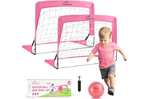 OKWUYIK 4Pcs Soccer Goals Set 2Pcs Soccer Nets 2x1.5ft 1Pcs Ball 1Pcs Pump Indoor Soccer Nets for Kids with Size 2 Toddler Soccer Ball Foldable Net with Pump Pink Purple for Children Boys Girls