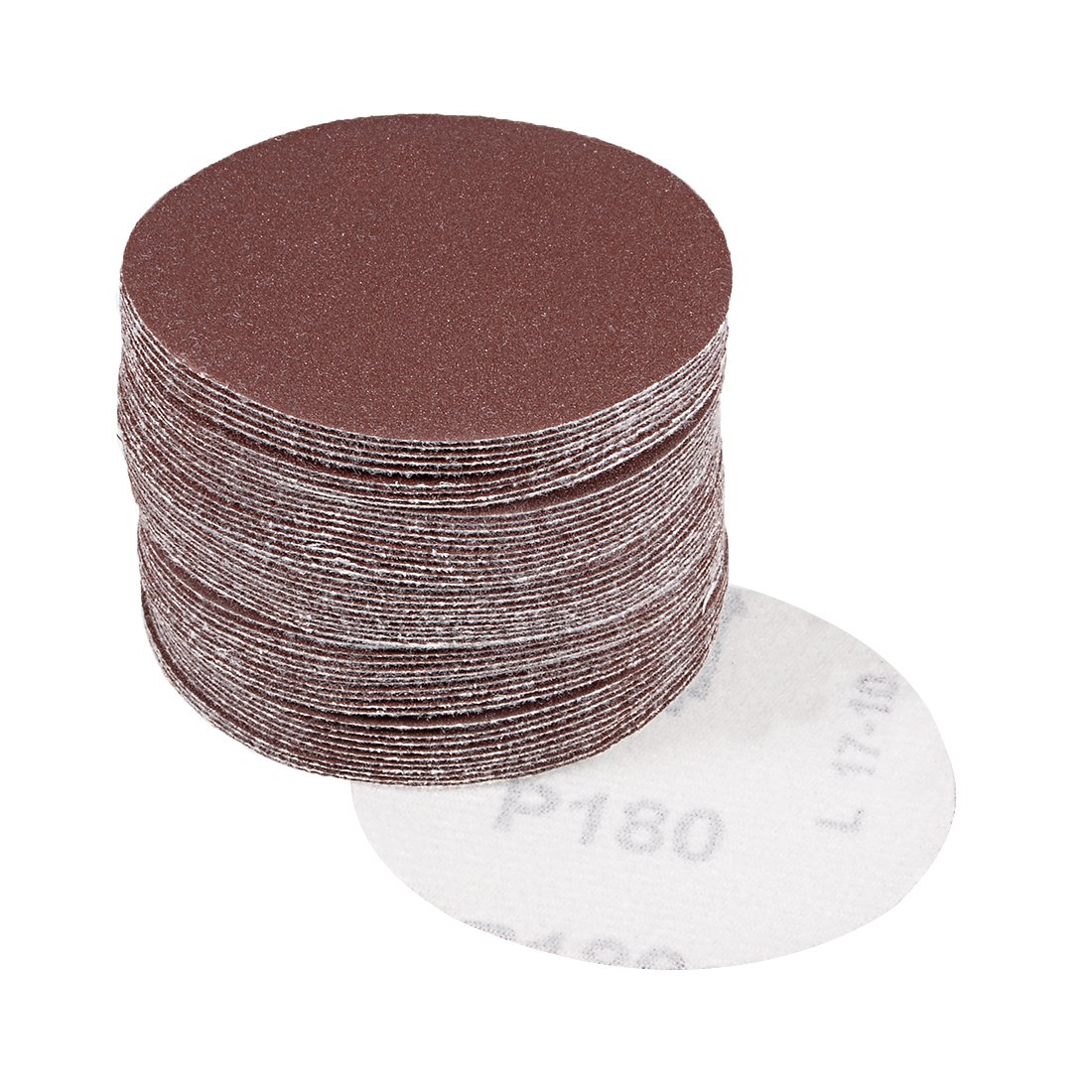 sourcingmap 50Pcs 3 inch Hook and Loop Sanding Disc 180 Grits Flocking Sandpaper for Random Orbit Sander Brown