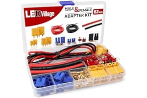 Ledvillage 62pcs T-Plug / XT30 / XT60 / EC3 Male & Female Plug Adapter Connectors Kit 14 AWG Silicone Wire and Heat Shrink Tubing for RC Lipo Battery Accessories ESC Motor