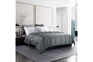 HOMBYS Lightweight Cooling Comforter King Size,100% Rayon Derived from Bamboo Shell Down Alternative Duvet Insert,Grey Soft Summer Comforter for Hot Sleepers,8 Corner Tabs