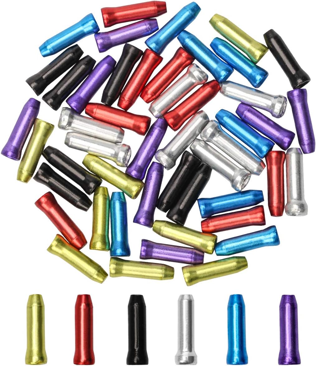 COITEK 48 Pcs Bike Cable End Caps, 6 Colors Alloy Bicycle Cable Crimp