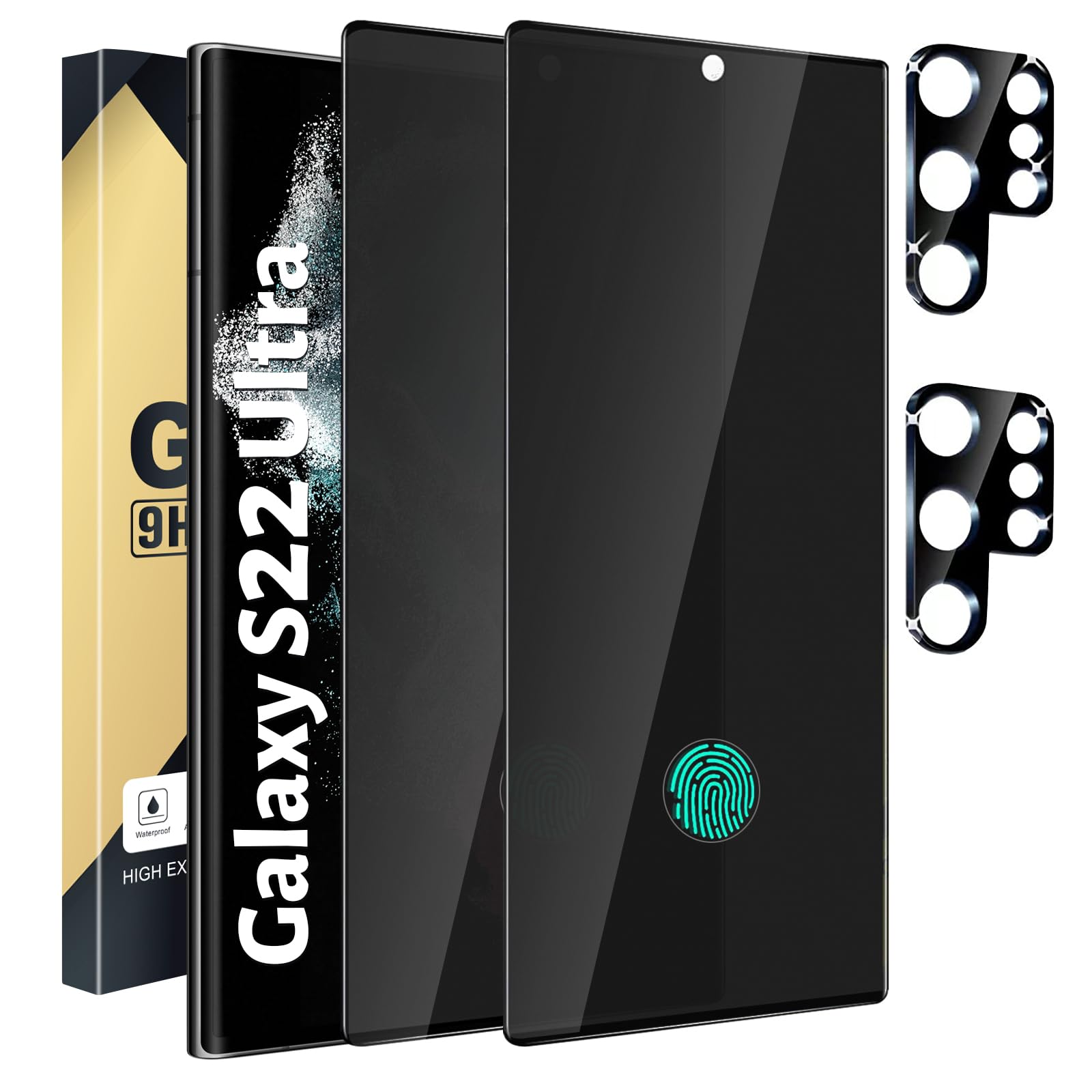 Photo 1 of Xiezezei 2+2 Pack Privacy Screen Protector Compatible with Galaxy S22 Ultra 5G - 2 Tempered Glass Film + 2 Camera Lens Protectos, High Clarity Bubble Free, Anti-Spy Protection