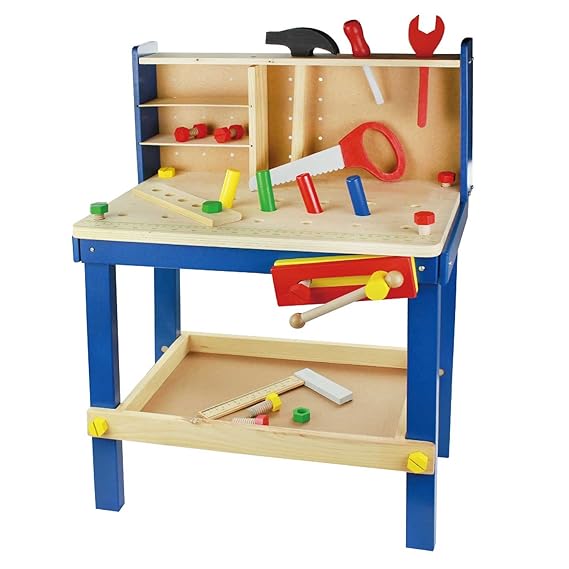 Leo & Emma Spielwerkbank aus Holz bunt