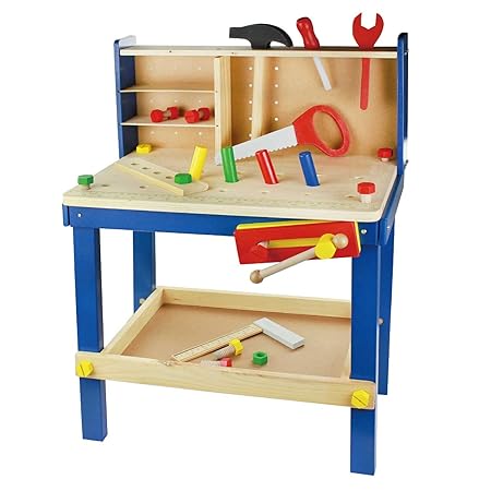 Leo & Emma - Spielwerkbank aus Holz, 50tlg Werkbank für Kleine Kinder aus Holz - Hochwertig Hergestellt und Lackiert