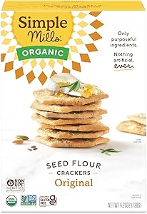 Simple Mills Organic Seed Crackers, Original, Gluten Free, Flax Seed, Sunflower Seeds, Corn Free, Low-Calorie Snacks, Plant B
