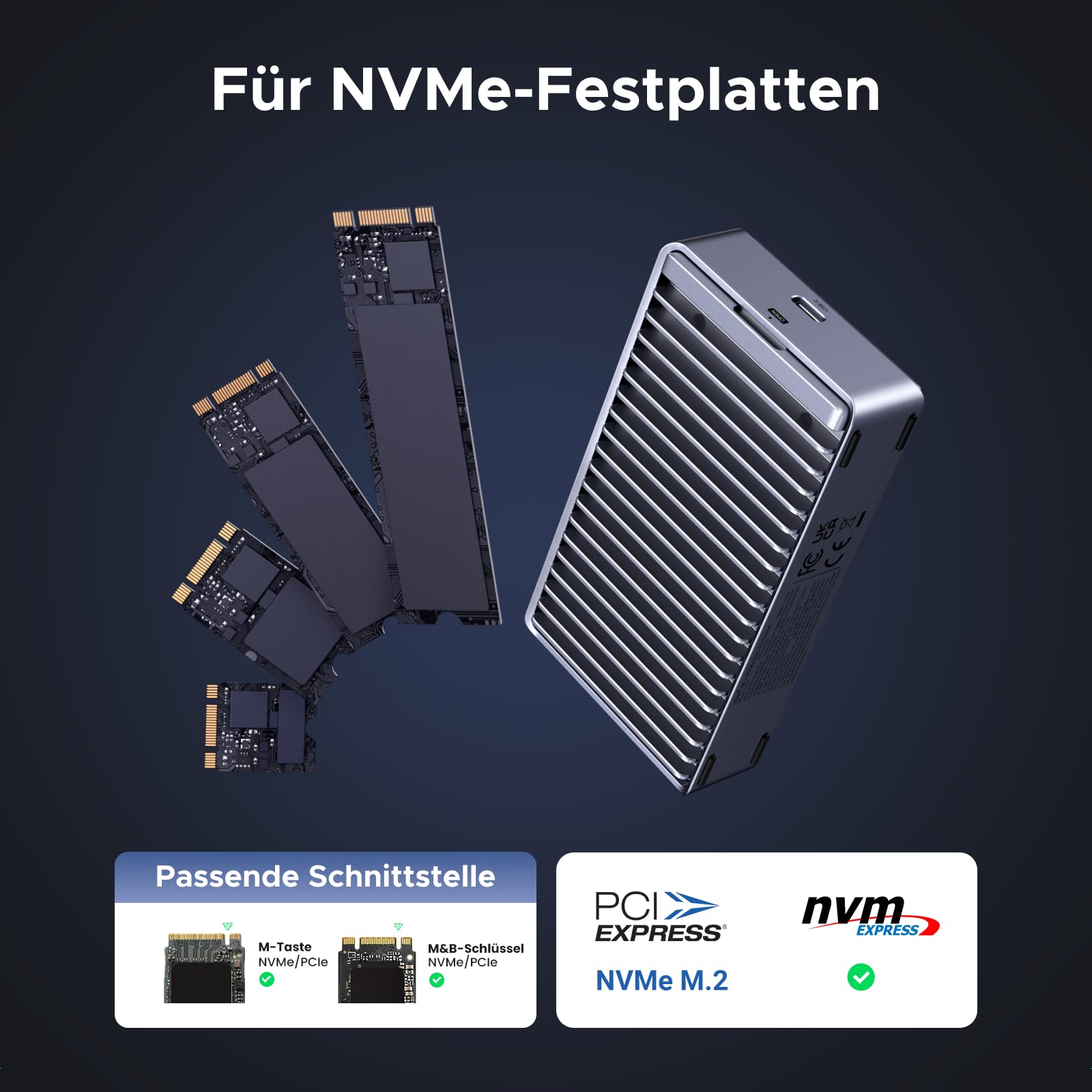 UGREEN 40Gbbps M2 SSD Gehäuse, USB4 nvme gehäuse kompatibel mit Thunderbolt 4 bis zu 3848MB/s, M.2 NVMe SSD Gehäuse kompatibel mit Mac mini M4, MacBook Pro M5 Pro/M5 Max, ASUS Z890 6