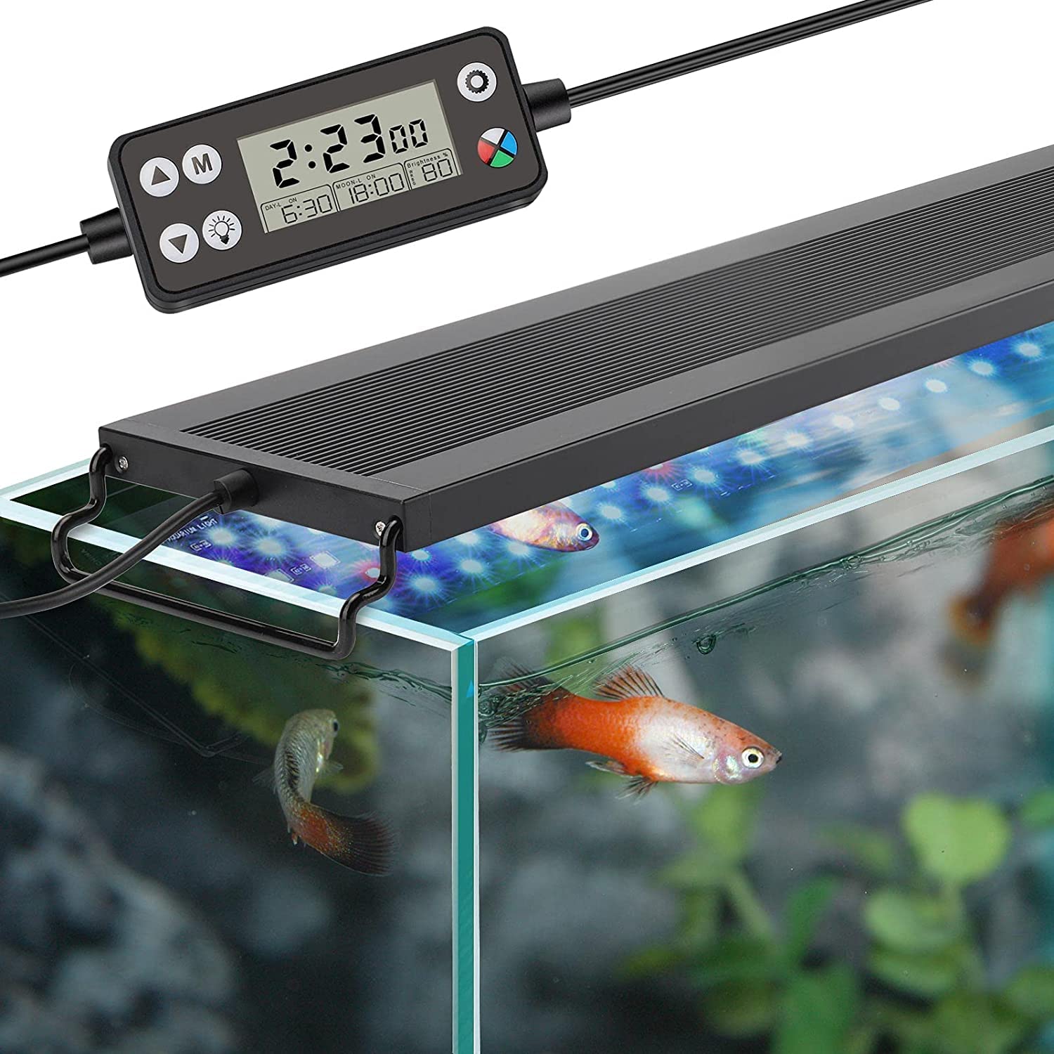 hygger Aquarium Light, Auto On Off LED Aquarium Light, Full Spectrum Fish Tank Lights with LCD Monitor, 22W 24/7 Lighting Cycle, 7 Colors, Adjustable Timer,3 Modes for 60-76cm Freshwater Tank