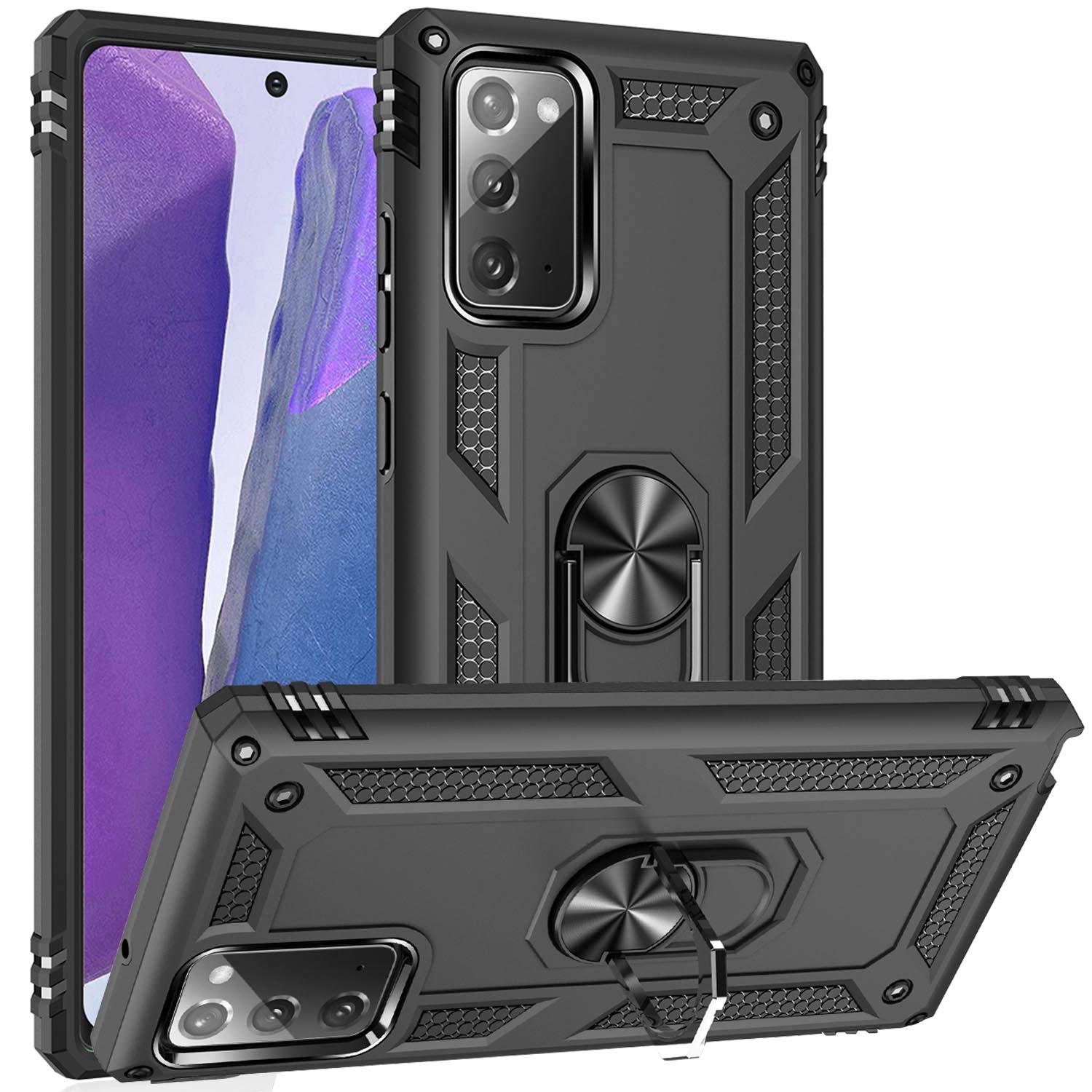 Fetrim Case for Galaxy Note 20, Dual Layer Shockproof Protective Phone Case with Rotation Ring Kickstand for Samsung Galaxy Note 20 Black