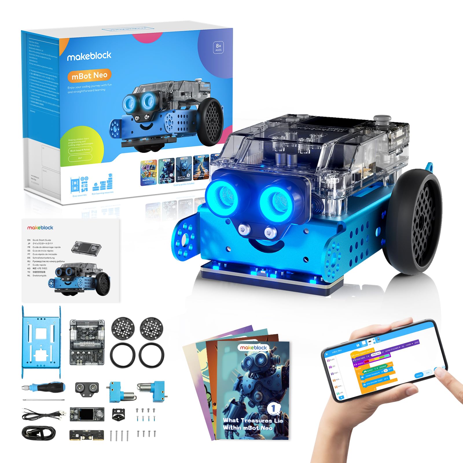 Makeblock mBot2 Robot de codificación para niños, soporte de aprendizaje de IA, programación en Scratch y Python, kit de robótica para niños de 8 a 12 años en adelante, construcción de juguetes robóticos STEM, regalos para niños y niñas