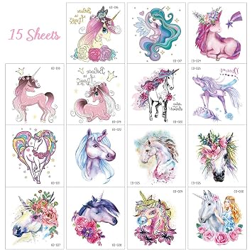 Bibivisa 15x Gross Einhorn Temporare Tattoos Fur Kinder Klebe