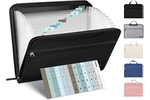 Sooez Heavy Duty Accordion File Organizer with Hidden Handle, Portable 12 Pockets Expanding File Folders, Cloth Monthly Bills Receipt Organizer for Letter/A4, School Classroom Home & Office Supplies