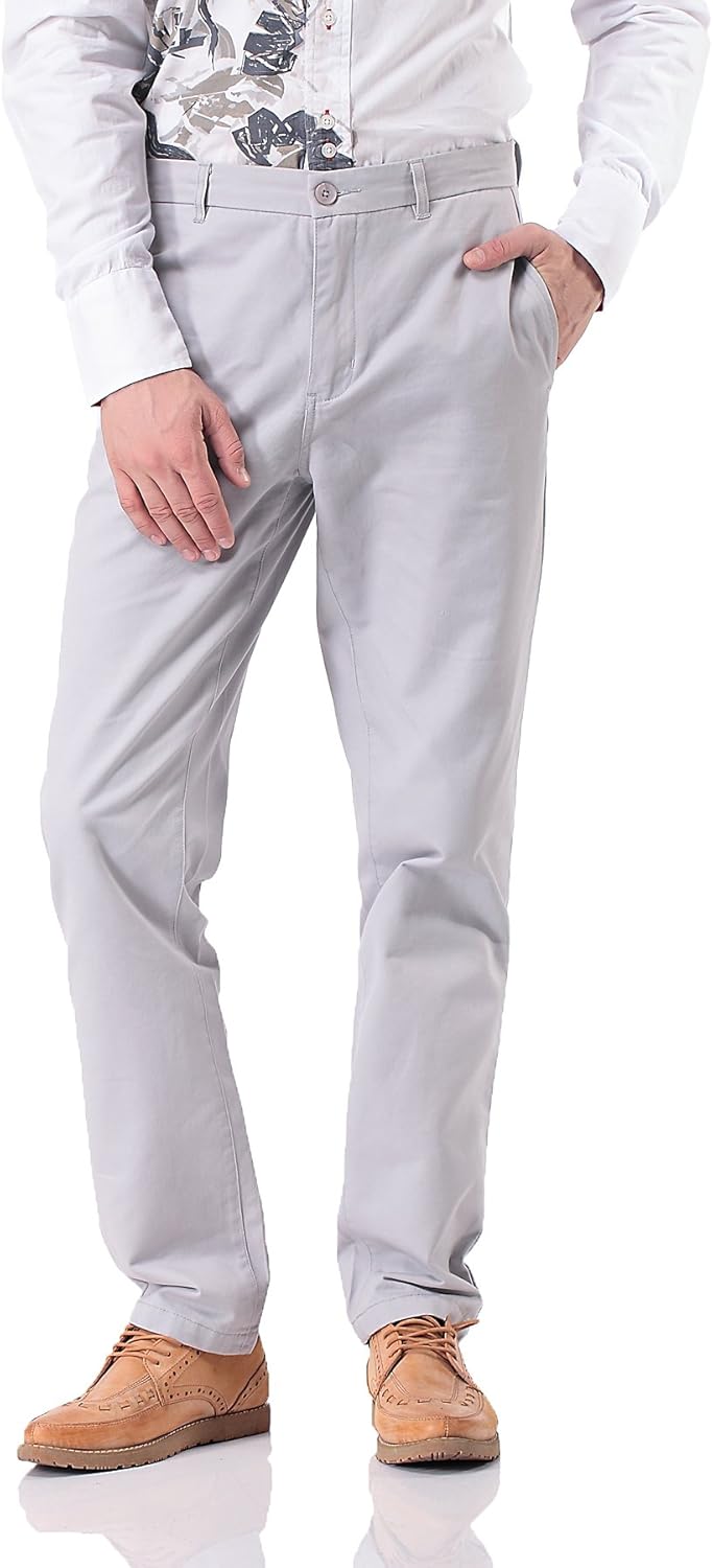 Pau1Hami1ton Men's Casual Straight Leg Chino Khaki Pants PH15 White
